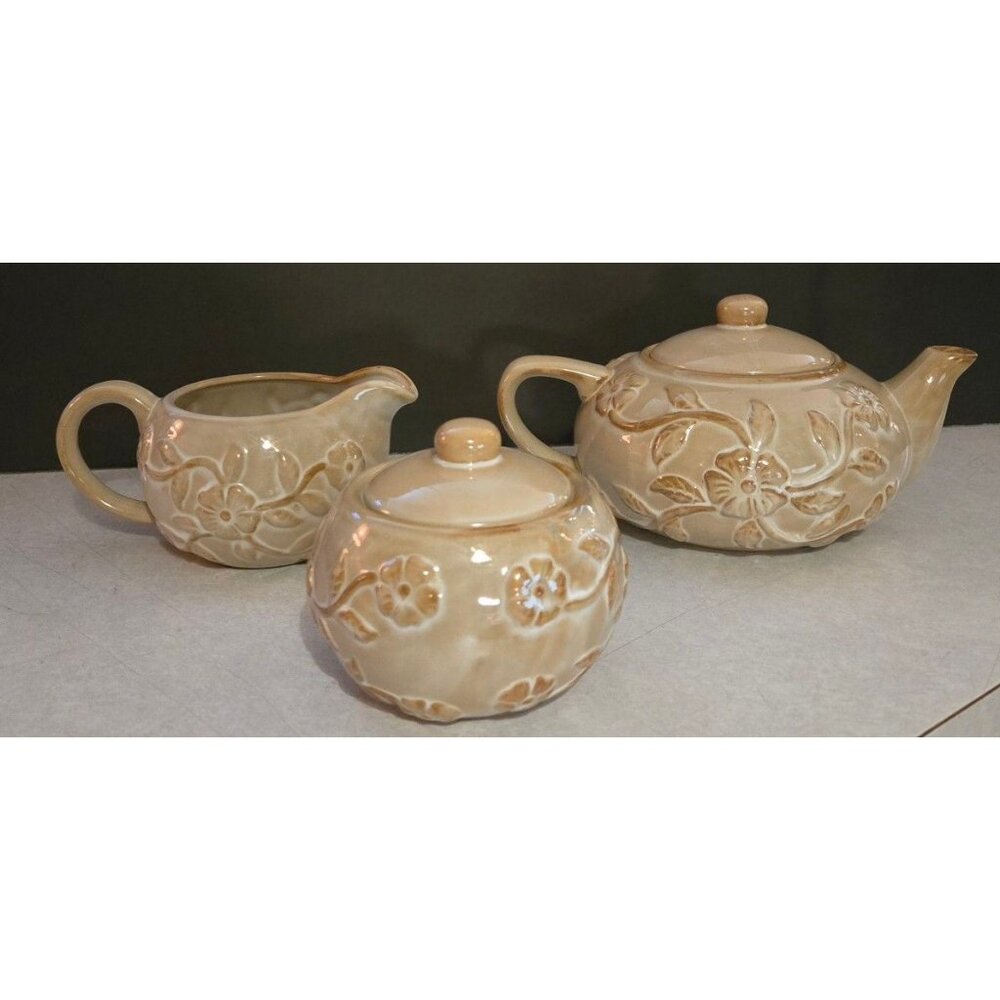 Vintage 3 Piece Glazed Pottery Set In perfect Condition
